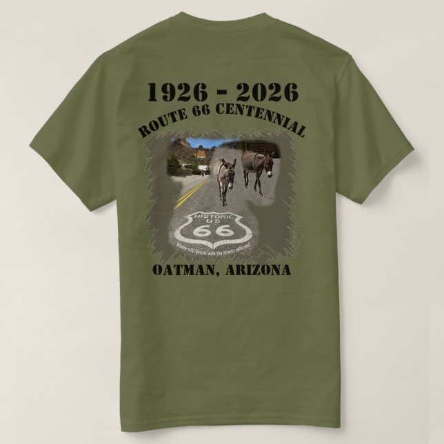 Camiseta Ruta 66 Oatman por el centenario, Arizona de vuelt (Reverso del diseño)
