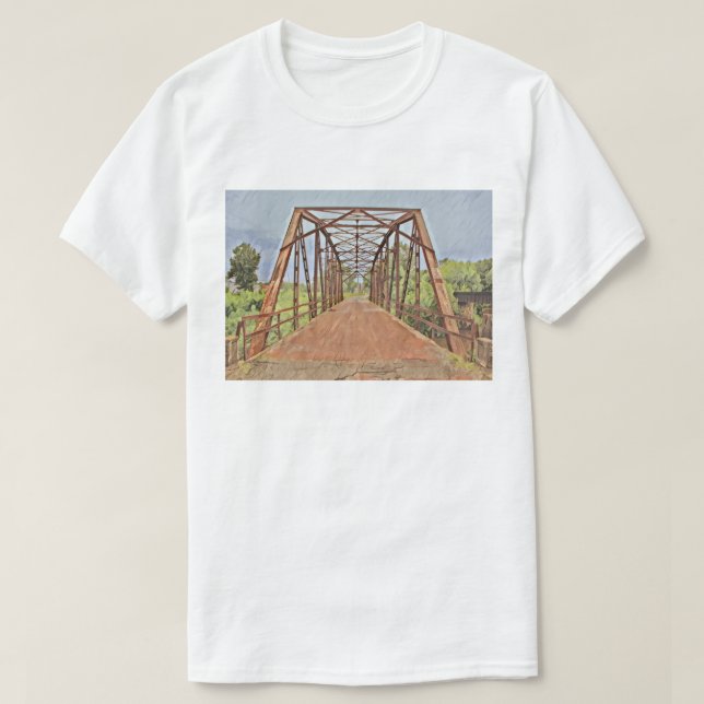 Camiseta Ruta 66 Oklahoma Rock Creek Bridge Watercolor (Diseño del anverso)