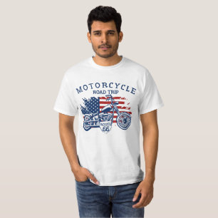 Camiseta Ruta 66 Viaje en Motocicleta Bandera de E