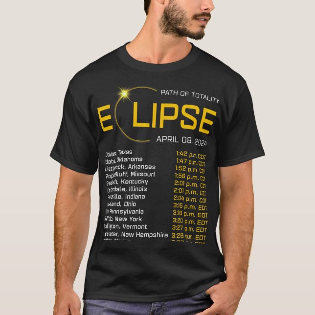Camiseta Ruta de la Totalidad 2024 Mapa del eclipse total A (Anverso)