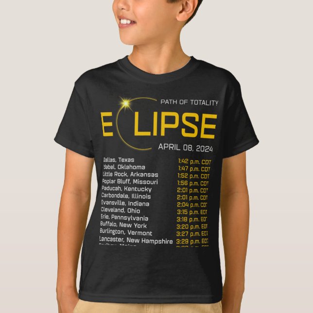Camiseta Ruta de la Totalidad 2024 Mapa del eclipse total A (Anverso)