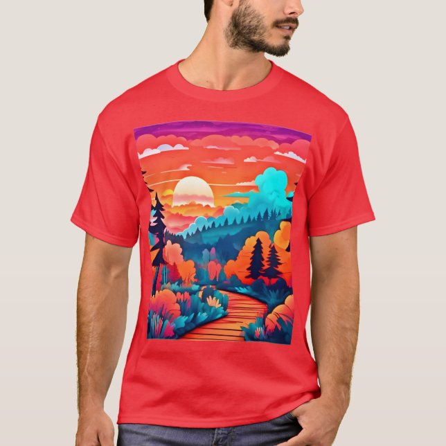 Camiseta Ruta del atardecer a través del bosque otoñal (Anverso)