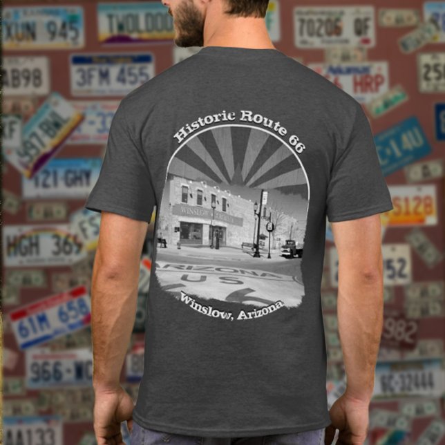 Camiseta Ruta histórica 66 Winslow Arizona Blanco negro (Subido por el creador)
