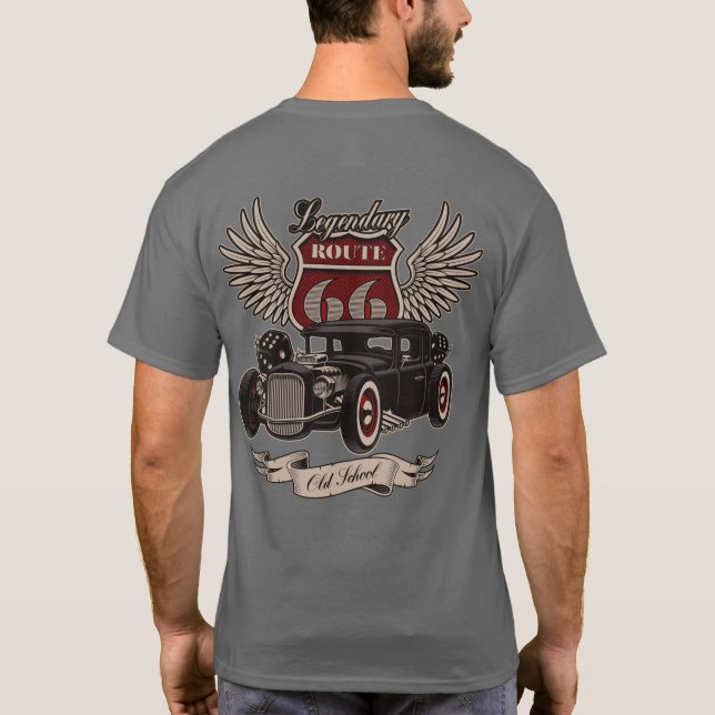 Camiseta Ruta legendaria 66 Hot Rod Pair de la vieja escuel (Reverso)