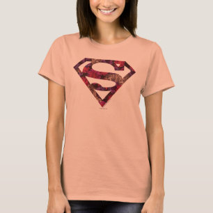 Camiseta S-Escudo floral rosado