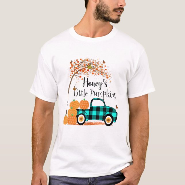 Camiseta 'S Little Pumpkins Truck Green Plaid Autumt Art (Anverso)