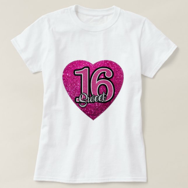 Camiseta S M L XL Chicas Purpurinas del corazón ro (Diseño del anverso)