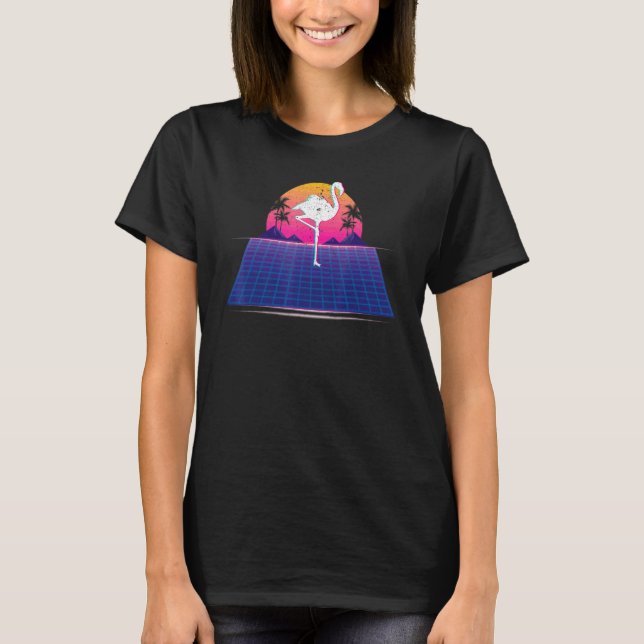 Camiseta S Tropical de la Flamingo Retro de Vaporwave Sunse (Anverso)