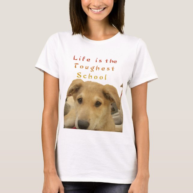 Camiseta Sabiduría Dorada: Una mirada de perro a la escuela (Anverso)