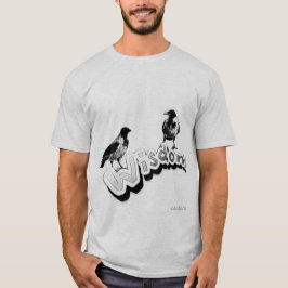 Camiseta Sabiduría - Dos cuervos sabios sobre fondo blanco