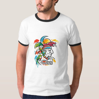 Camiseta Sacerdote maya vibrante con tocado de serpiente