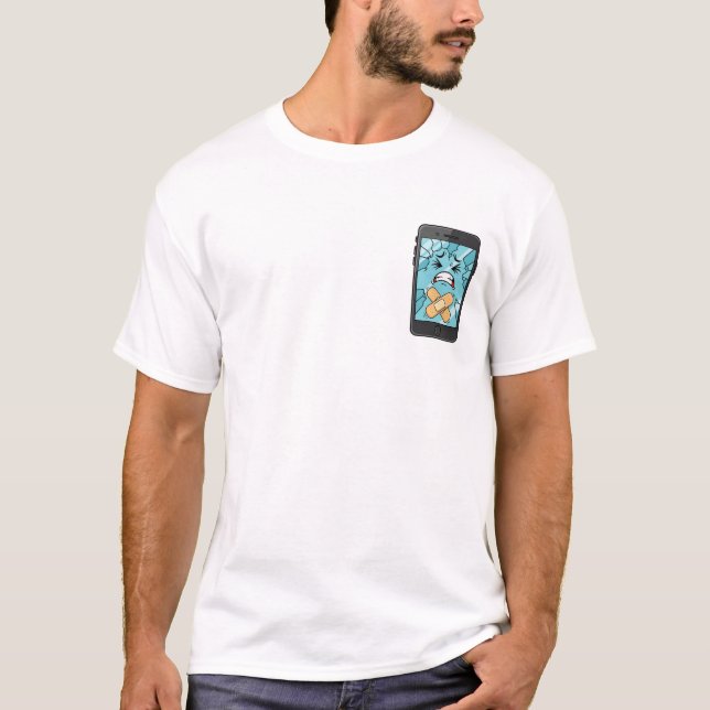Camiseta Sad Cracked Smartphone Character with Bandaids (Anverso)