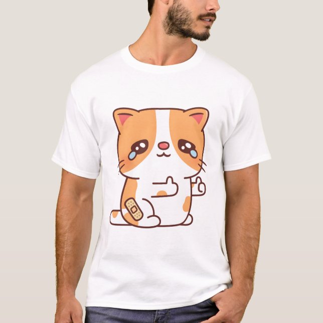 Camiseta Sad Crying Cat But Thumbs Up (Anverso)