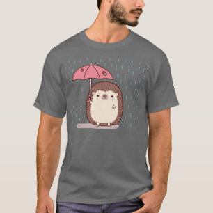 Camiseta Sad Hedgehog Sostengo El Paraguas En El Doodle De 
