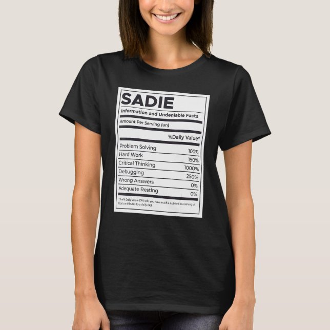 Camiseta Sadie Nutrition Information Problement Solucionand (Anverso)