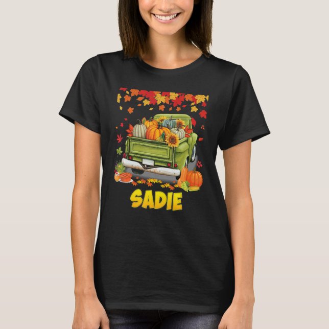 Camiseta Sadie Thanksgiving Pumpkin Truck Thankful Fall Tre (Anverso)