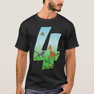 Camiseta Safari Birthday Boy 4 Niños Giraffe Número Animal