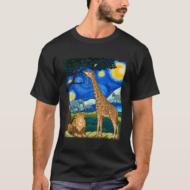 Camiseta Safari Noche Starry Night Zoo Animales Arte Animal (Anverso)