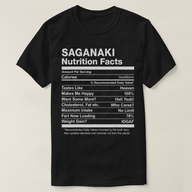 Camiseta Saganaki Nutrition Hechos Gráficos divertidos (Diseño del anverso)