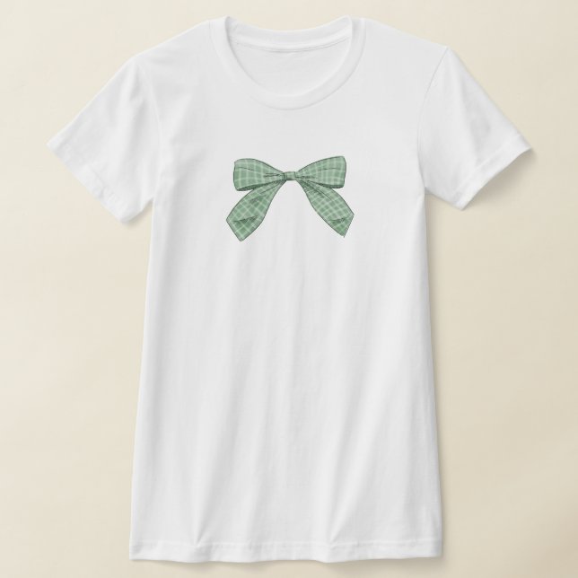 Camiseta Sage Green Plaid Bow Elegant Baby Shower Mom (Distribución)