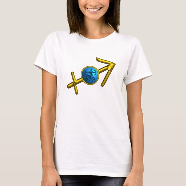 CAMISETA SAGITTARIO, AZUL ORO ZODIO RÓTULO DE CUMPLEAÑOS JE (Anverso)