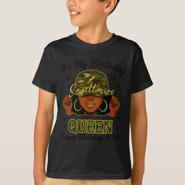 Camiseta Sagittarius Queen Black Woman With Cap Camo It's M (Anverso)
