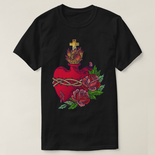 Camiseta Sagrado Corazón de Jesús Arte Católico Lat Tradici (Diseño del anverso)