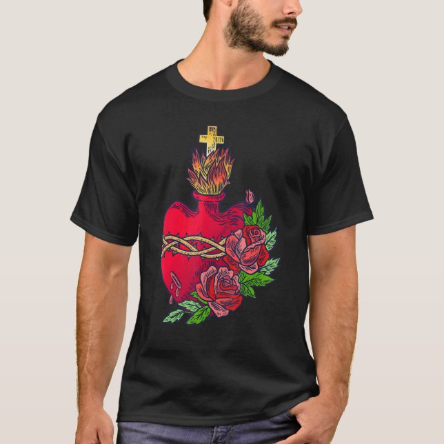 Camiseta Sagrado Corazón De Jesús Católico Tradicional Lati (Anverso)