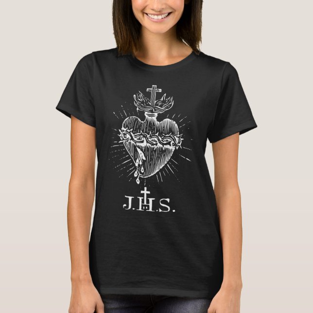Camiseta Sagrado Corazón de Jesús Devoción IHS Católica (Anverso)