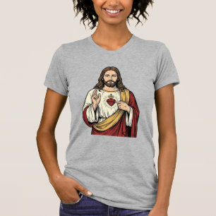Camiseta Sagrado Corazón Jesús Grabado Antiguo Arte Vectori