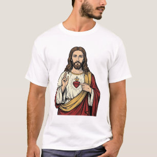 Camiseta Sagrado Corazón Jesús Grabado Antiguo Arte Vectori