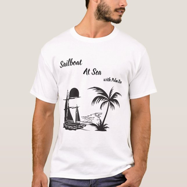 Camiseta Sailboat at Sea with Palm Tree – Tropical Beach (Anverso)