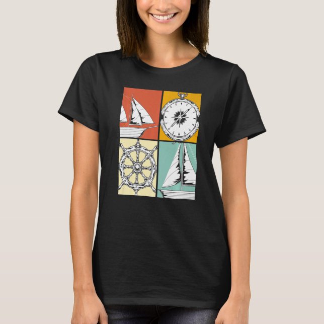 Camiseta Sailboat Steering Wheel Sailor Compass Pop Sailing (Anverso)