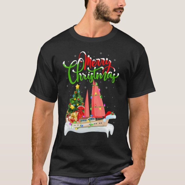 Camiseta SailBoat  Xmas Decorations Santa SailBoat Christma (Anverso)