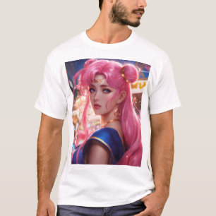 Camiseta Sailor Moon con el pelo rosado