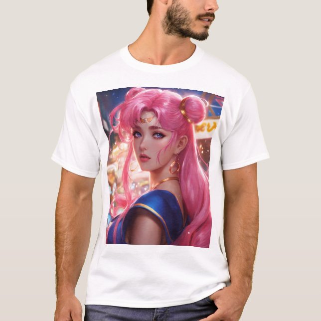 Camiseta Sailor Moon con el pelo rosado (Anverso)
