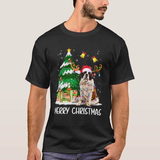 Camiseta Saint Bernard Christmas Lights Tree Santa Xmas Paj (Anverso)