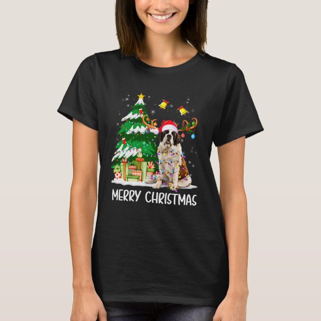 Camiseta Saint Bernard Christmas Lights Tree Santa Xmas Paj (Anverso)