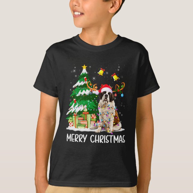 Camiseta Saint Bernard Christmas Lights Tree Santa Xmas Paj (Anverso)