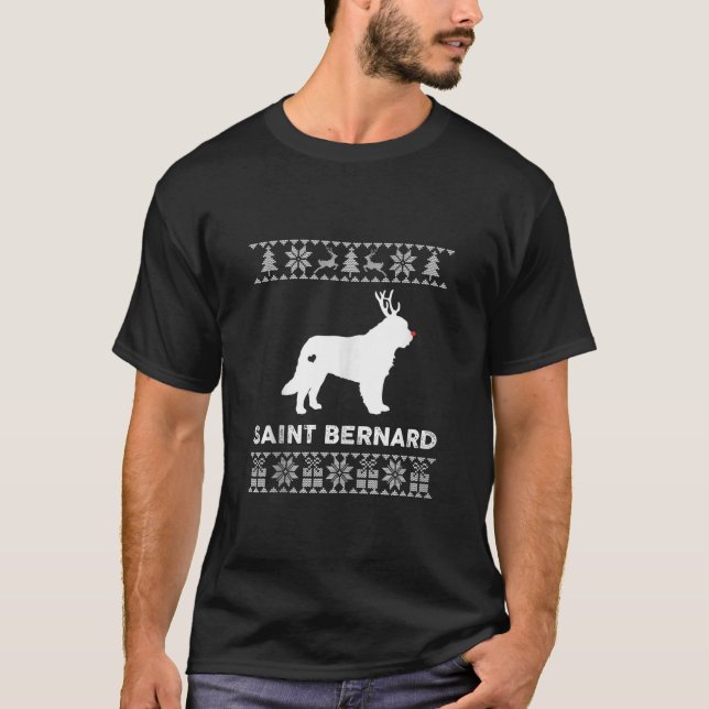 Camiseta Saint Bernard Dog Lover Xmas Reindeer Ugly Christm (Anverso)