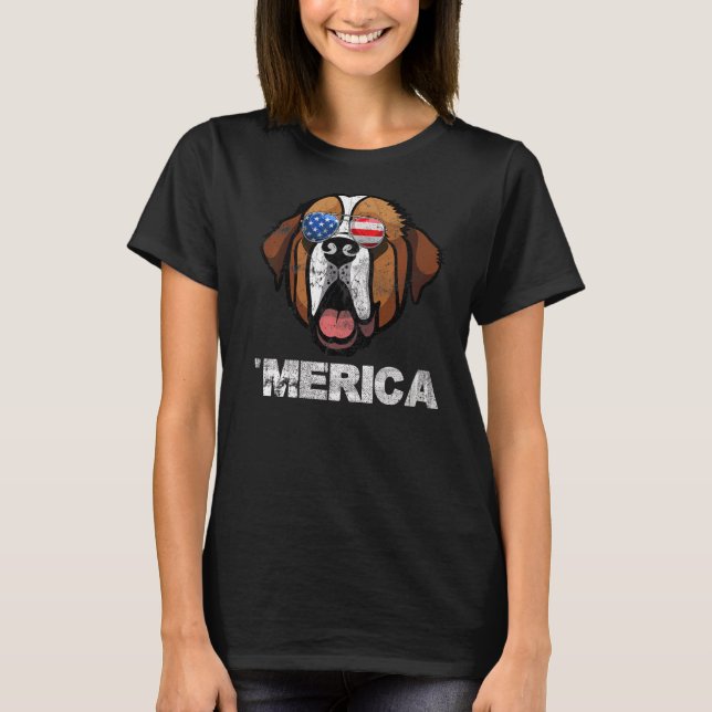 Camiseta Saint Bernard Gafas De Sol Bandera Estadounidense  (Anverso)