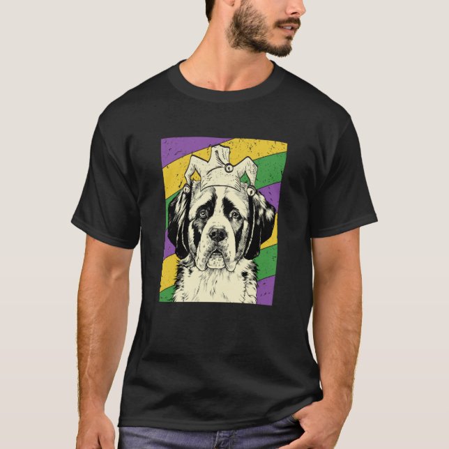 Camiseta Saint Bernard Jester Mardi Gras Dog Mom or Dad (Anverso)