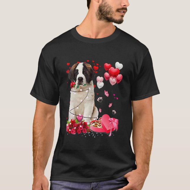 Camiseta Saint Bernard Rose Heart Happy Valentine Day Dog M (Anverso)
