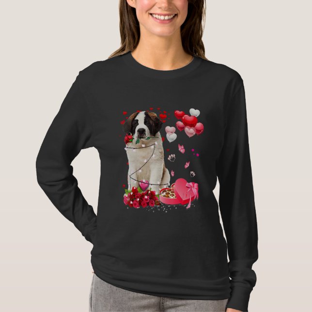Camiseta Saint Bernard Rose Heart Happy Valentine Day Dog M (Anverso)