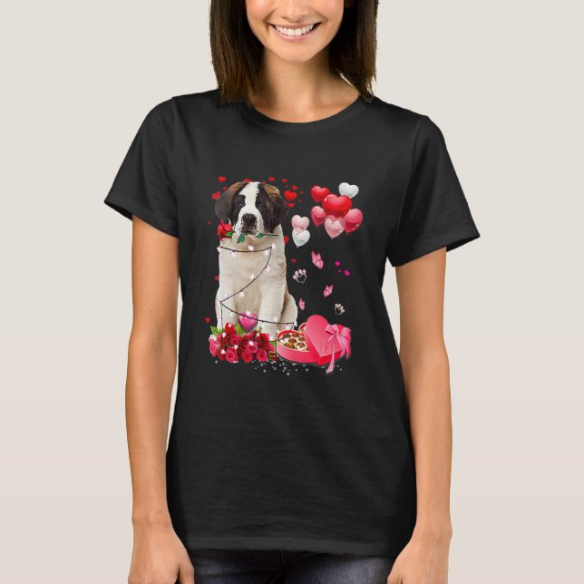 Camiseta Saint Bernard Rose Heart Happy Valentine Day Dog M (Anverso)