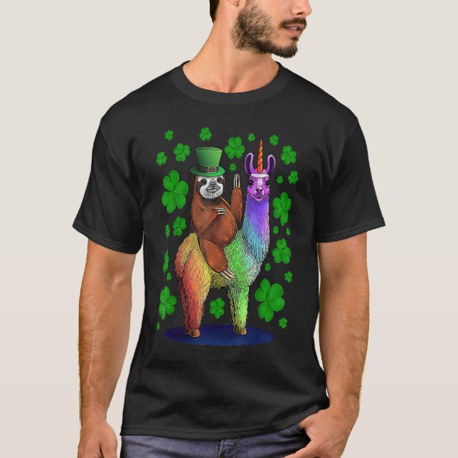 Camiseta Saint Paddys Lama Sloth Shamrock Lucky St Patricks (Anverso)