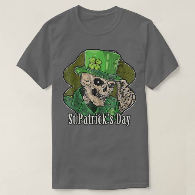 Camiseta Saint Patrick S Day Skeleton Green Hat With Clover (Diseño del anverso)
