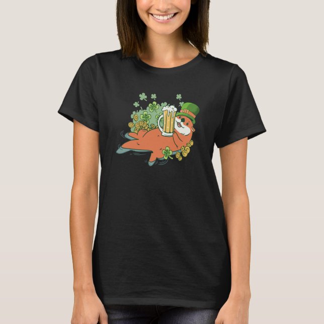 Camiseta Saint Patricks Day Otter Animal Kids Shamrock (Anverso)