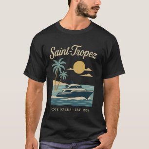 Camiseta Saint-Tropez Côte d'Azur Yacht Palm Trees Retro Vi