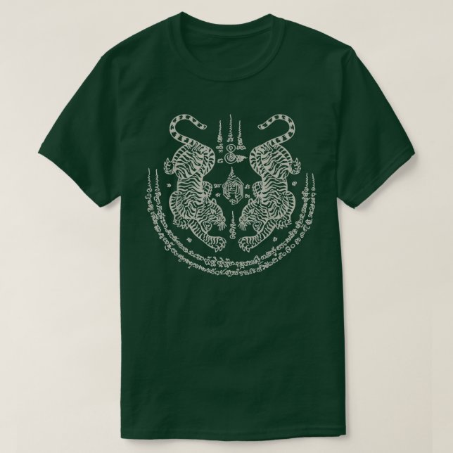 Camiseta Sak Yant Tattoo tailandés gemelo tigre gemelo mala (Diseño del anverso)